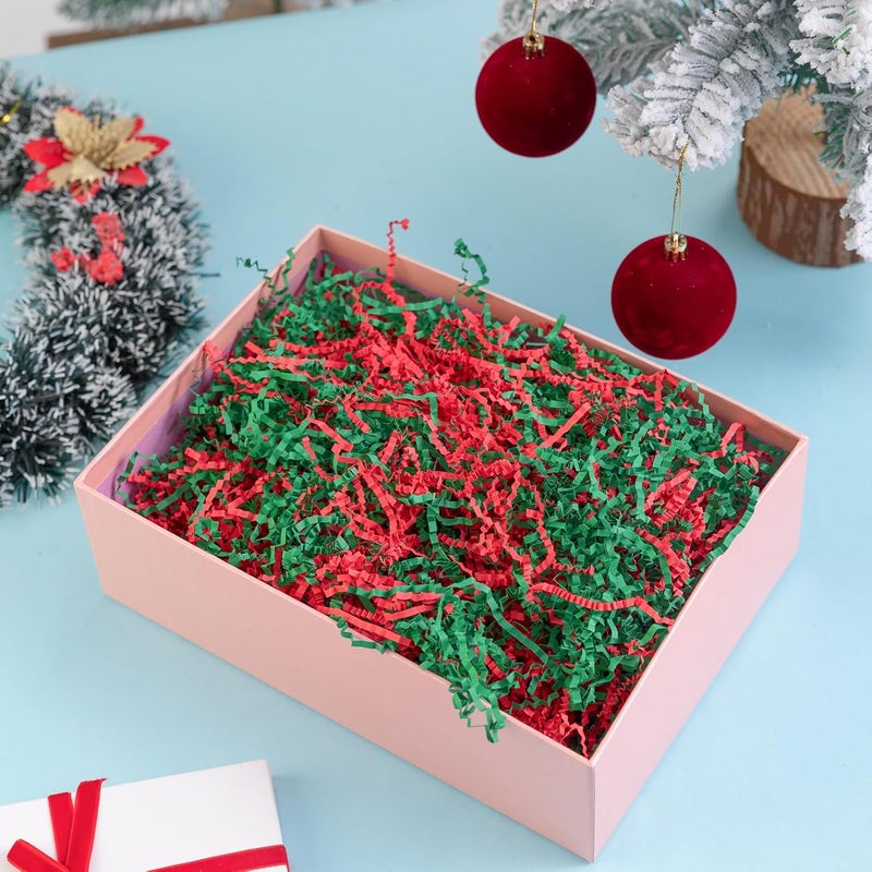 Gloreyan 1/2LB Christmas Crinkle Cut Paper Shred, Red Green White Raffia Paper Shred Filler Grass for Christmas Easter Grass Gift Wrapping Basket Filling Birthdays Weddings Party Supply - Image 5